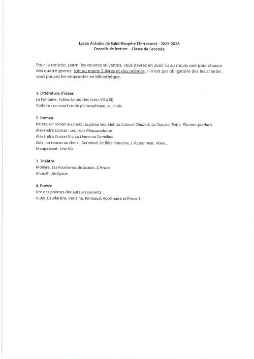 CONSEIL LECTURES FUTURES SECONDES GENERALES